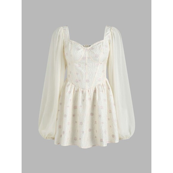 Cider Dresses & Skirts - Cider Corset Top Puff Sleeve Floral Mini Dress Whimsy Fairy Bridal